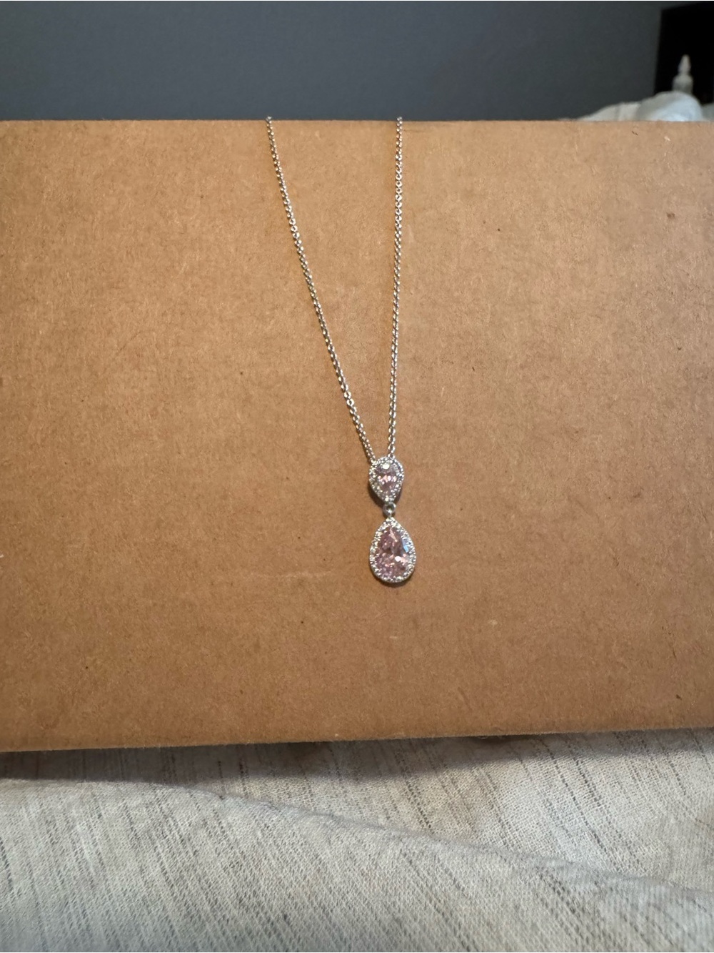 Sterling Silver Pink Teardrop Double Pendant Necklace